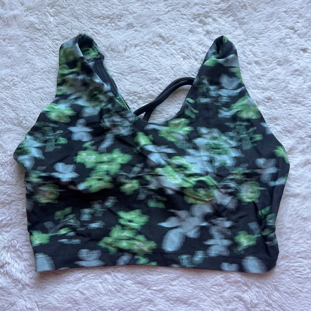 OFFLINE by Aerie Real Me Recharge Strappy Sports Bra Green Floral Camo Small NEW
